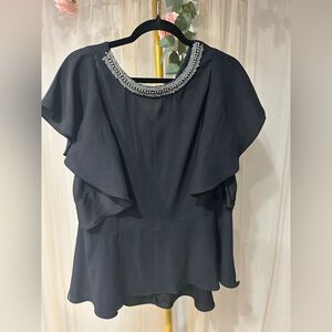 The Limited Black Beaded Neckline Chiffon Blouse | Size XL